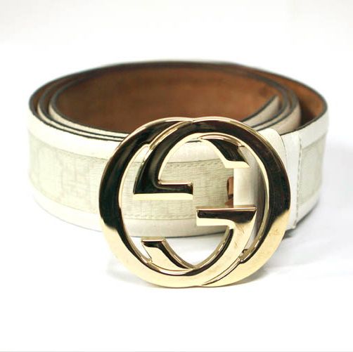 GUCCI 142930-F069G-9066 Genuine Leather Belt White with Logo GUCCI 142930-F069G-9066 Genuine Leather Belt White with Logo