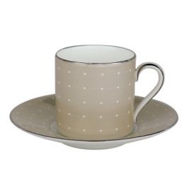 Monique Lhuillier for Royal Doulton ETOILE PLATINUM - ESPRESSO SAUCER TAN&ESPRESSO CUP TAN Set