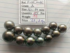 Lot 13 Tahiti Tahitian cultured black pearls size 10-14mm, R-SR Multi, Grade A $230/pc