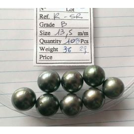 Lot 8 Tahiti Tahitian cultured black pearls size 13.5mm, R-SR, Grade B $290/pc