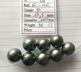 Lot 8 Tahiti Tahitian cultured black pearls size 13.5mm, R-SR, Grade B $290/pc