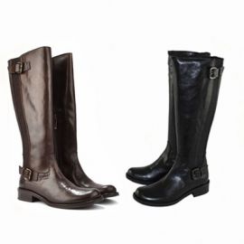 MALLY 4477 Women's  Black/Brown Leather Elastic Insert Side-Zip Riding Boots 36 / US 6 