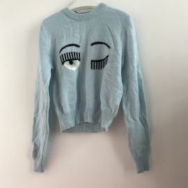 CHIARA FERRAGNI Sweater Women's Crew Neck Knitted Pullover BLUE CFJM018 SIZE S