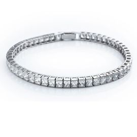 Crislu Sterling Silver+Platinum Plated Square Clear CZ Princess Tennis Bracelet 902419B70CZ 