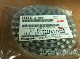 Lot 100pcs PANASONIC - EEEFK1J100P - Capacitance Encapsulation D 10UF 63V
