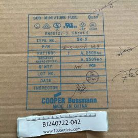 About 2006 Eaton disposable fuse, 400mA, 250V AC, T fusing speed, radial