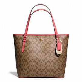 COACH F27348  PEYTON SIGNATURE ZIP TOP TOTE