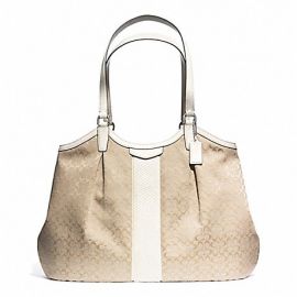 SIGNATURE STRIPE DEVIN SHOULDER BAG (COACH F31307)