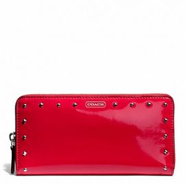 STUDDED LIQUID GLOSS ACCORDION ZIP WALLET (COACH F50681)