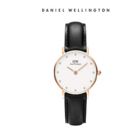 Daniel Wellington Women's 0901DW Sheffield Analog Quartz Black Leather Watch Rose Gold 26mm DW00100060