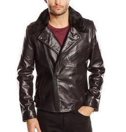 Selected Homme Men's Lake Shearling Leather Long Sleeve Jacket 16046874 BLACK S 170/92A