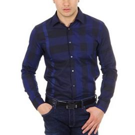 Burberry London mens check shirt long sleeve Southbrook 3958530 Navy L