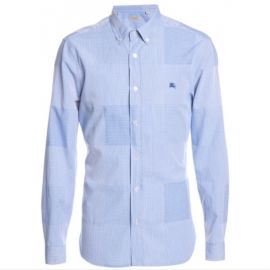 Burberry Mens Slim Fit Cotton Gingham Jacquard Shirt 3954268 Marine Blue L