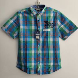 Arqueonautas 444322 Mens Short sleeve Green Blue Plaid shirt