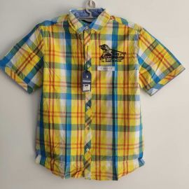 Arqueonautas 740760 Mens Short sleeve Yellow Blue Plaid shirt 