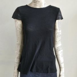 Alice and Olivia Leather-Cap-Sleeve Swing Tee T-shirt Size S 165-170cm