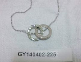 Silver Color + Silver Diamond Dual Circle Necklace