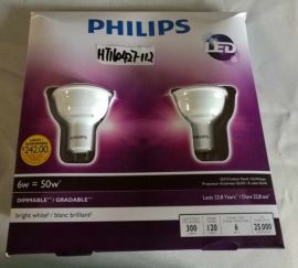 2pcs Philips 6W GU10 LED Bulb Bright White Light