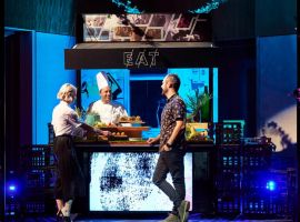 ihs Media Table & Live Cooking with wheels (size about158*80*101CM)