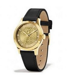 COACH W6004 MADDY SAFFIANO GOLD PLATED LEATHER STRAP WATCH Black Women Watch