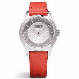 COACH W6003 MADDY STAINLESS STEEL LEATHER STRAP WATCH VERMILLION WOMEN