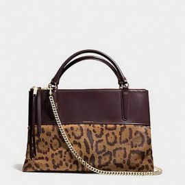 COACH F28144 - THE LEOPARD HAIRCALF BOROUGH BAG LIGHT GOLD/PORT/MULTICOLOR