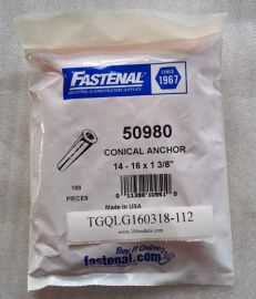 100pc/bag FASTENAL 50980 PLASTIC WALL ANCHOR #14-16 x 1-3/8" CONICAL ANCHOR RED