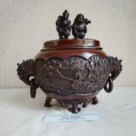 Takaoka copperware Oval 7-Lucky-Gods 3-stands Copper Incense Burner by Yoshihide