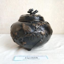 Takaoka copperware Ashida River Birds 3-stands Copper Incense Burner