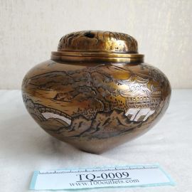 Takaoka copperware Pavilion landscape 3-stands Copper Incense Burner by Asahimine