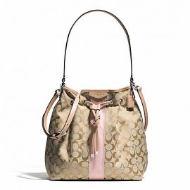 COACH F30581 SIGNATURE STRIPE DRAWSTRING SHOULDER BAG