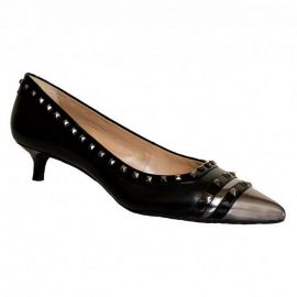 DKNY Pump 3cm Black Leather Silver Head Square Nail  K3401209 EU35.5 UK3 US5.5 23cm