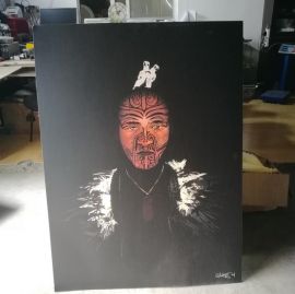 Ole Schiesser Illustration Maori auf Alu Dibond 120*90cm